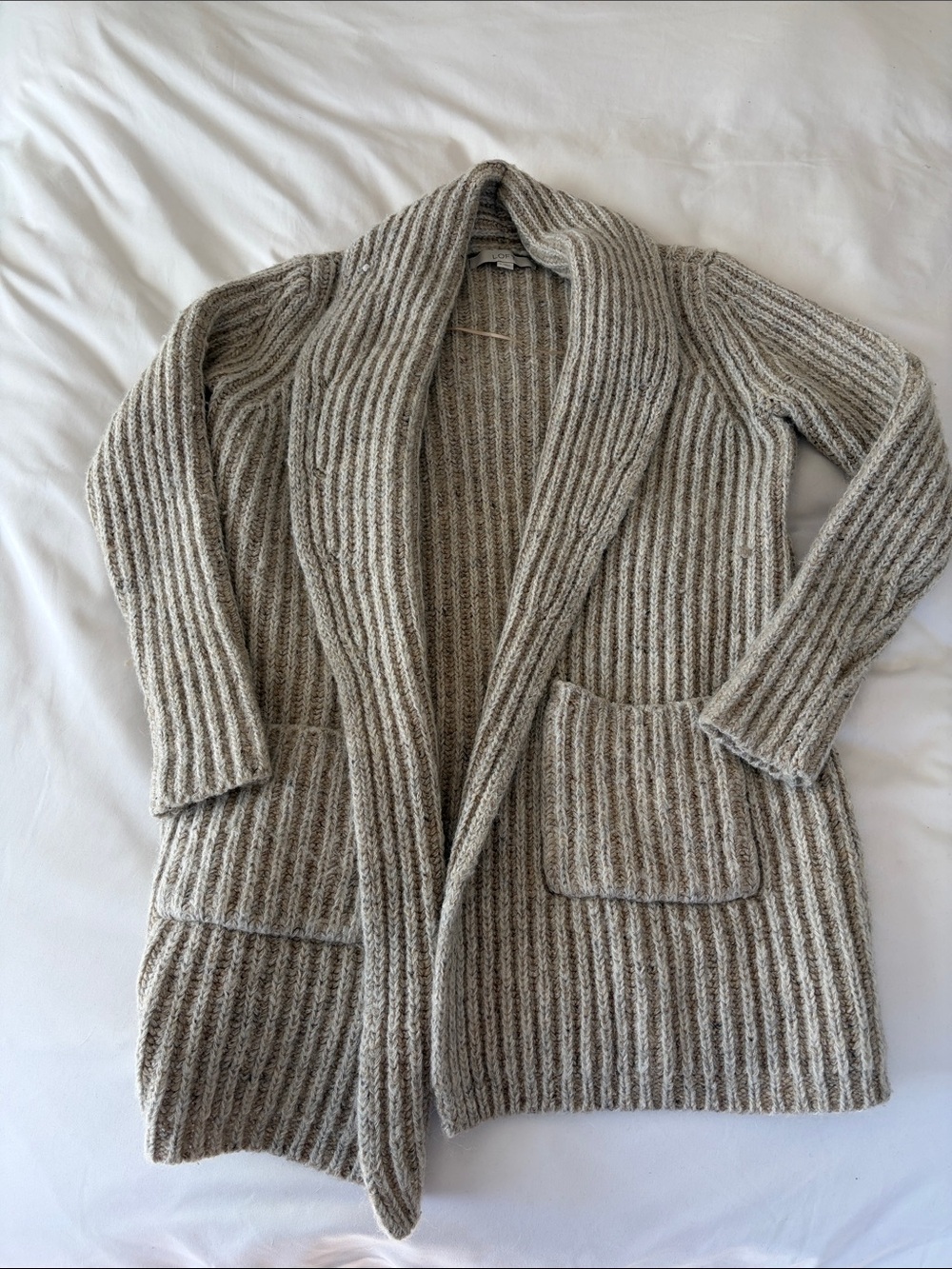 Women's Shawl Collar Ribbed Sweater - Taupe Gray/beige